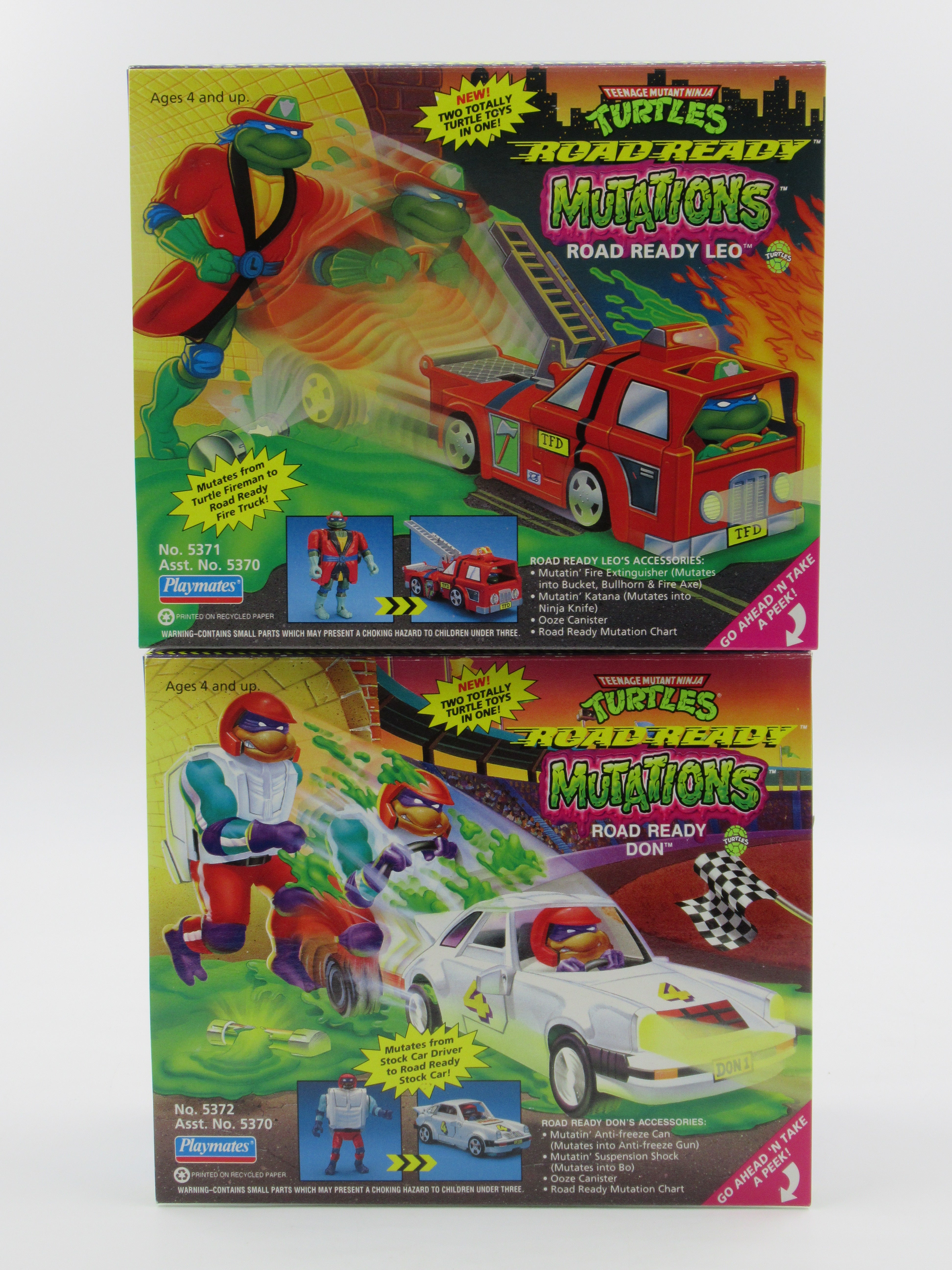 Teenage Mutant Ninja Turtles Leo + Don Road Ready Mutations 4.5" Figures TMNTs - Playmates (1993)